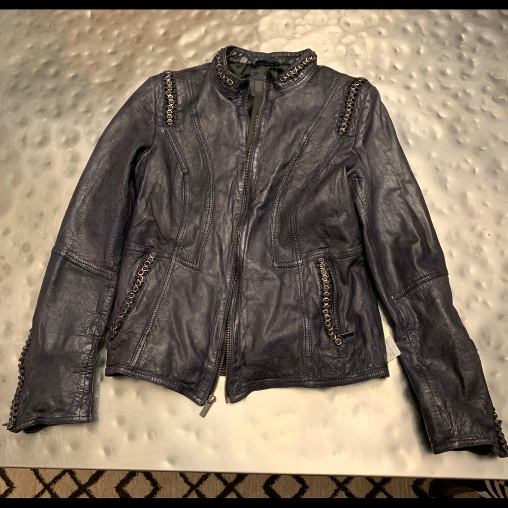 HSO navy leather jacket size small